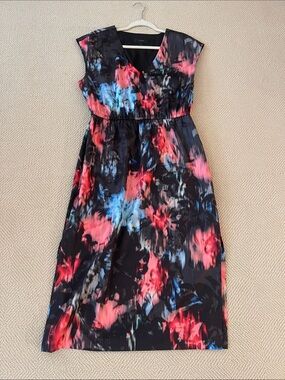 J. Crew Black Maxi Dress with Pink & Blue Tie-Dye Floral